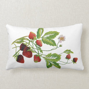 Faux Embroidery - Strawberries Lumbar Cushion