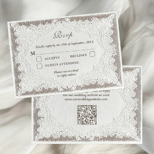 Faux Embroidery Timeless Lace QR Code Wedding RSVP Card