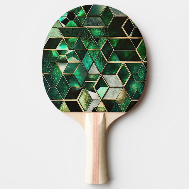  Faux Emerald, Green and Gold, Geometric  Ping Pong Paddle (Front)