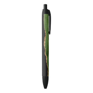 Faux Emerald Green Marbled Agate Contemporary Black Ink Pen