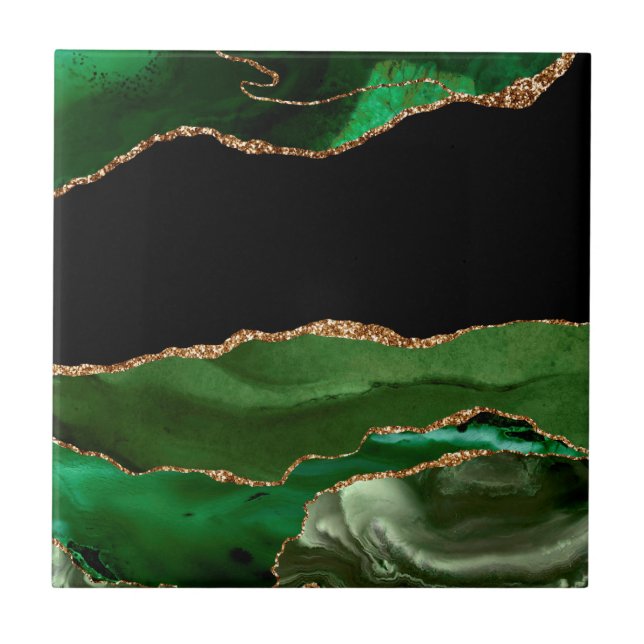Faux Emerald Green Marbled Agate Contemporary Ceramic Tile (Front)