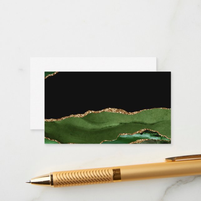 Faux Emerald Green Marbled Agate Contemporary Enclosure Card (Front/Back In Situ)