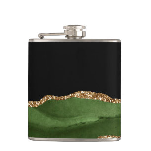 Faux Emerald Green Marbled Agate Contemporary Hip Flask