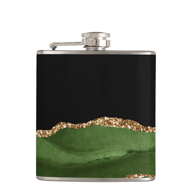 Faux Emerald Green Marbled Agate Contemporary Hip Flask (Front)