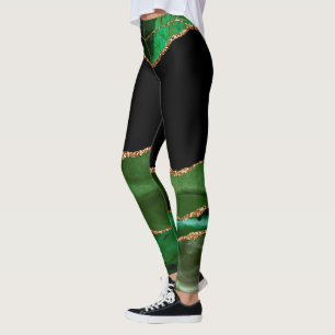 Faux Emerald Green Marbled Agate Contemporary Leggings