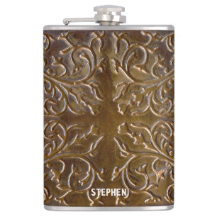 Faux Engraved Copper Design Hip Flask