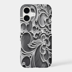 Faux Engraved Floral Metal Steel Metallic Silver