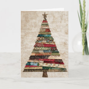 Faux Fabric Christmas Tree Large Print Easy Read Card