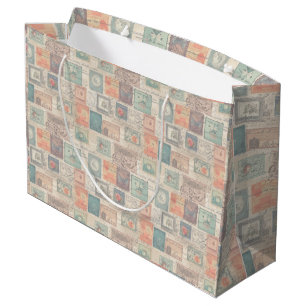 Faux Fantasy Postage Stamp Collage 6 light Large Gift Bag
