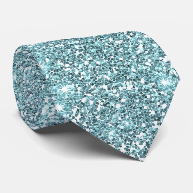 Faux Festive Elegant Blue Glitter Sparkles Tie (Rolled)