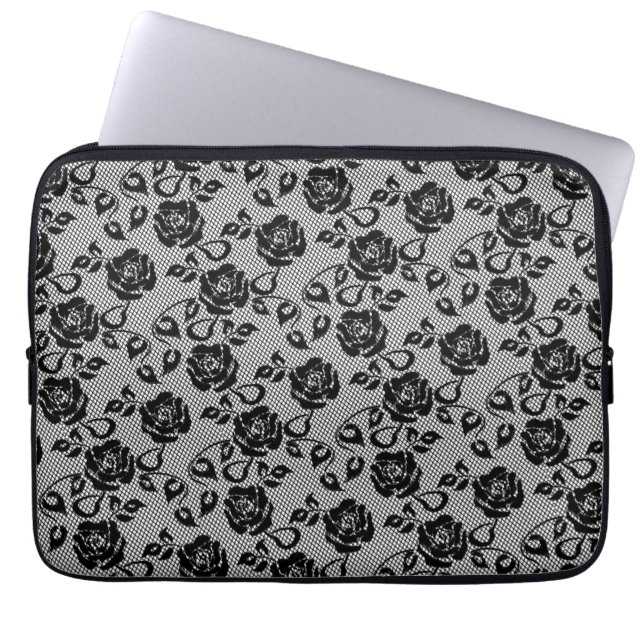 Faux Fishnet Black Lace Laptop Sleeve (Front)