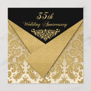 FAUX Flaps Damask 35th Anniversary Invitation