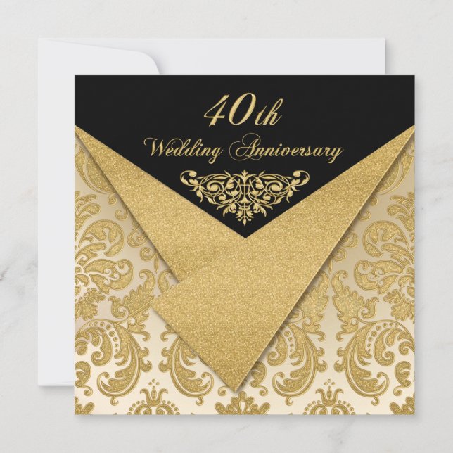 FAUX Flaps Damask 40th Anniversary Invitation (Front)