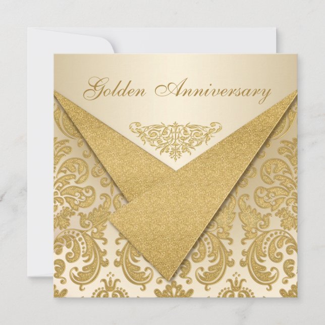 FAUX Flaps Damask 50th Anniversary Invitation (Front)