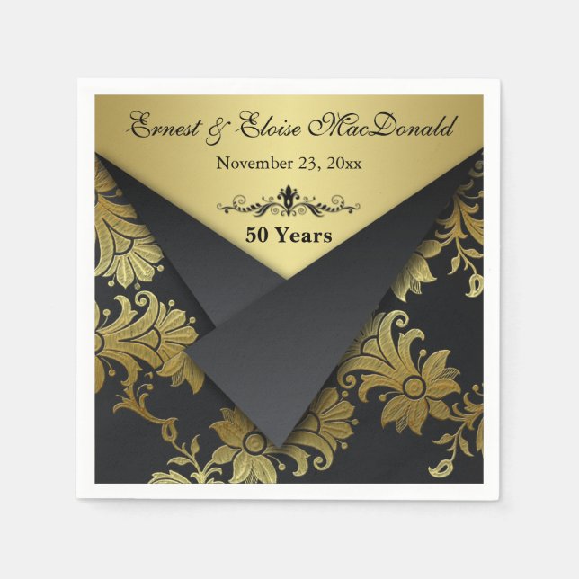 FAUX Flaps Floral 50th Wedding Anniversary Napkins (Front)