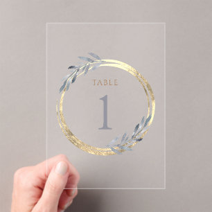 faux foil and dusty blue Table Number 1