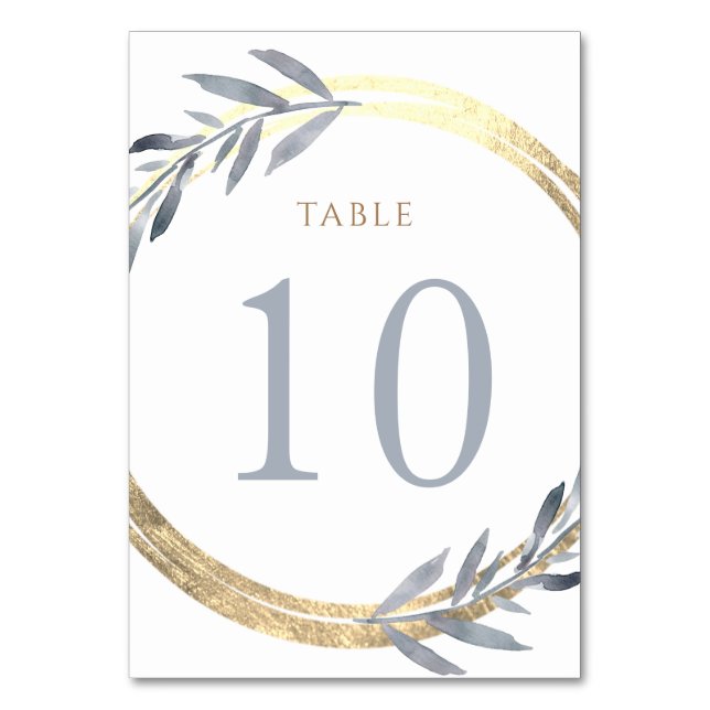 faux foil and dusty blue Table Number 10 (Front)