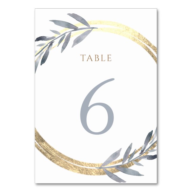  faux foil and dusty blue Table Number 6 (Front)