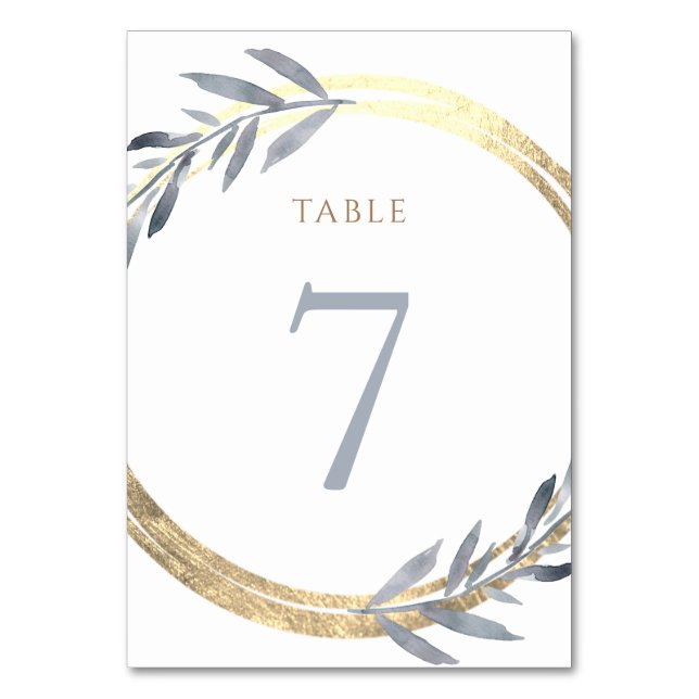faux foil and dusty blue Table Number 7 (Front)