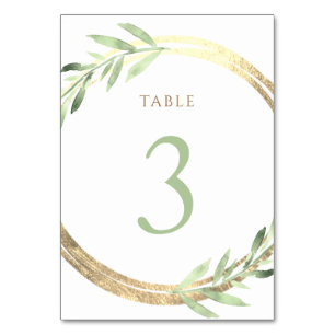 faux foil and green leaves Table Number 3
