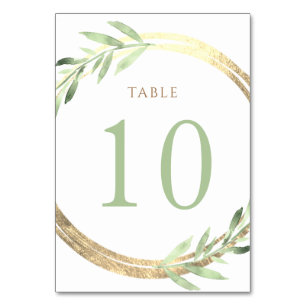 faux foil and greenery Table Number 10