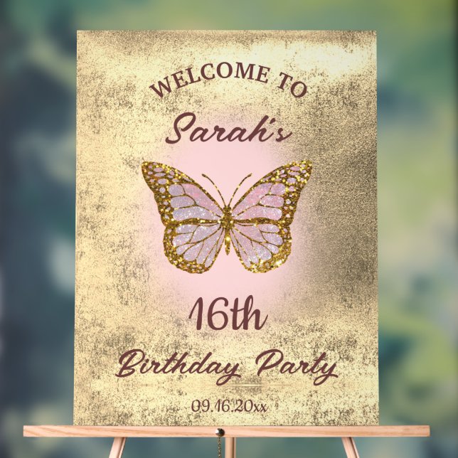 faux foil background butterfly welcome acrylic sign (Neutral)
