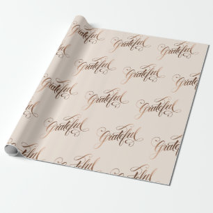 Faux-foil Elegant Grateful Script for Thanksgiving Wrapping Paper