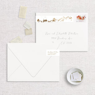 Faux Foil Gold Abstract Mountains on White Wraparound Address Label