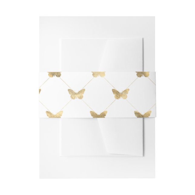 Faux Foil Gold Lattice Butterfly Pattern Invitation Belly Band (Front Example)