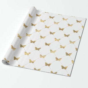 Faux Foil Gold Lattice Butterfly Pattern Wrapping Paper