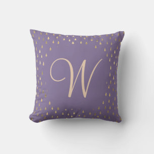 Faux foil gold rain drops trendy monogram cushion