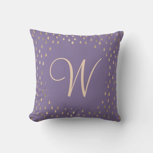 Faux foil gold rain drops trendy monogram cushion (Front)