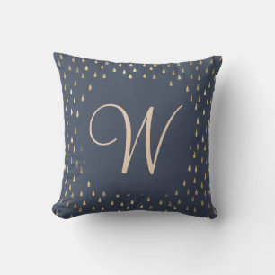 Faux foil gold rain drops trendy monogram cushion