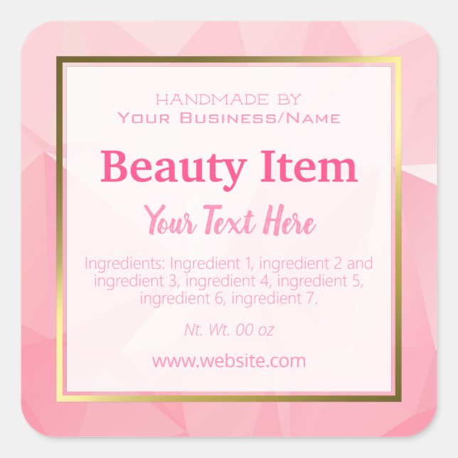 Faux Foil Handmade Skin Care Product Home Business Square Sticker (Front)
