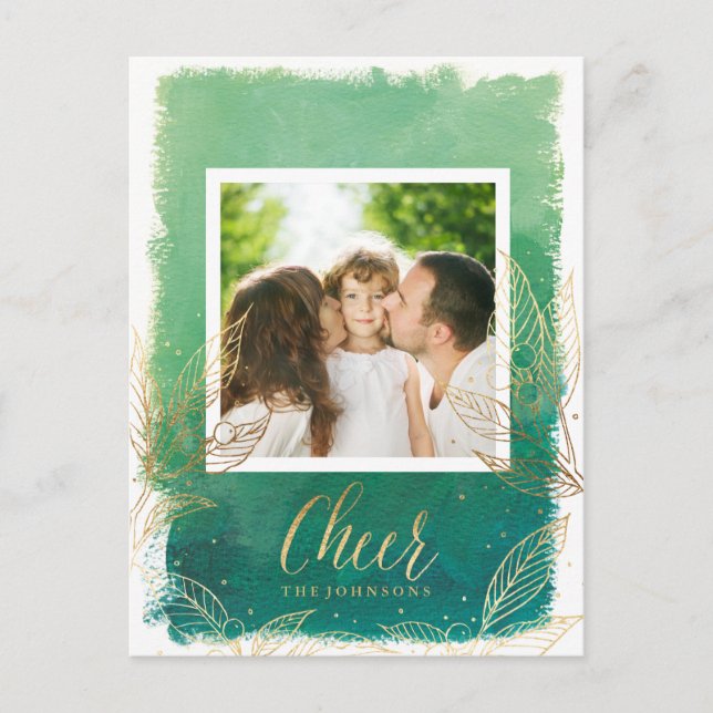 Faux Foil Holiday Leaves - Holiday Postcard (Front)