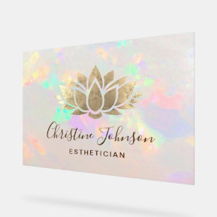 faux foil lotus logo on opal background acrylic sign