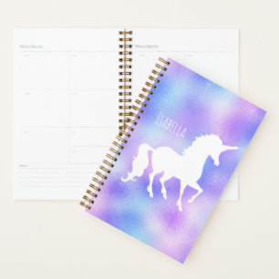 Faux Foil Personalised White Unicorn Silhouette Planner