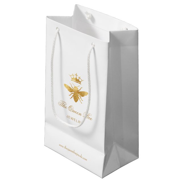faux foil queen bee jewellery small gift bag (Front Angled)