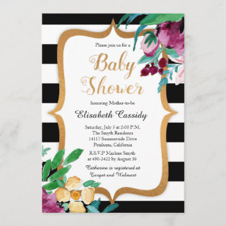 Faux Foil Watercolor Floral Baby Shower Invitation