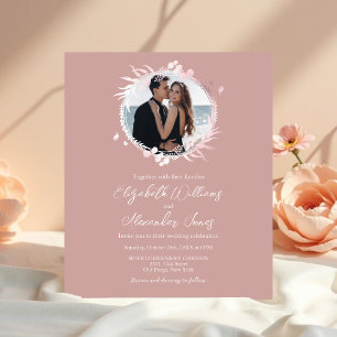 Faux Foil Wreath Photo Budget Wedding Invitation