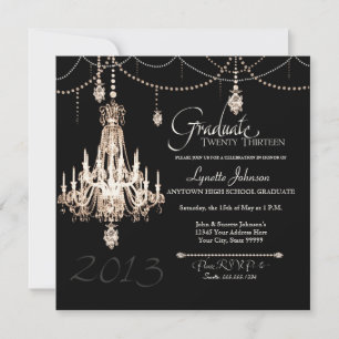 FAUX French Crystal Chandelier Draped Pearls Party Invitation