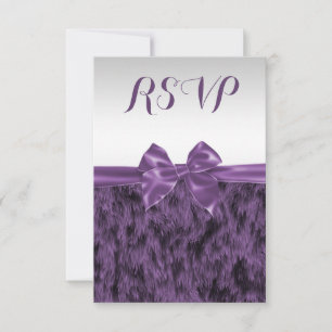 Faux Fur & Purple Bow Woman's Birthday Rsvp Card