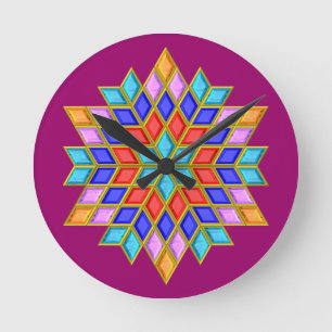 Faux Gemstone Star Quilt Round Clock