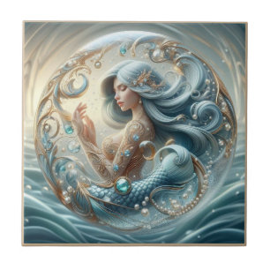 Faux Gemstones Mermaid Art Nouveau 3D Effect Ceramic Tile