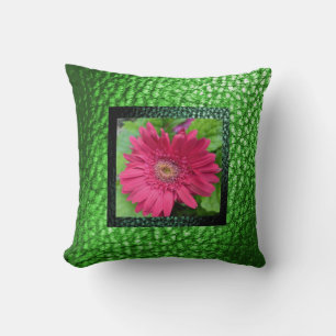 Faux Gerbera Pink Flower/Metalic Lime Design Cushion
