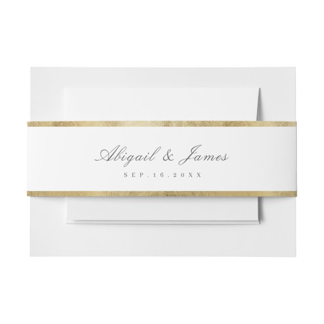 Faux gilded gold border simple wedding invitation  invitation belly band (Front Example)