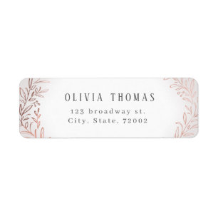 Faux gilded rose gold botanical return address label