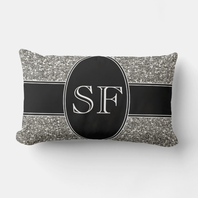 Faux Glitter and Black Monogram Lumbar Cushion (Front)