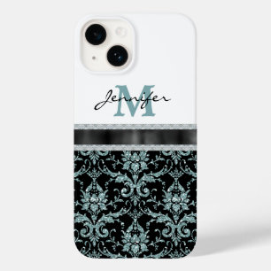 Faux Glitter Aqua Damask Monogram Case-Mate iPhone 14 Case