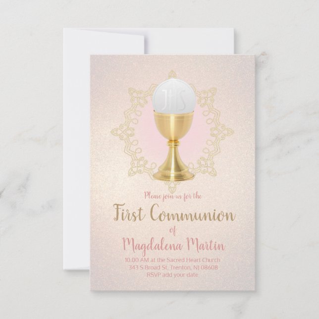 faux glitter background First Communion Invitation (Front)